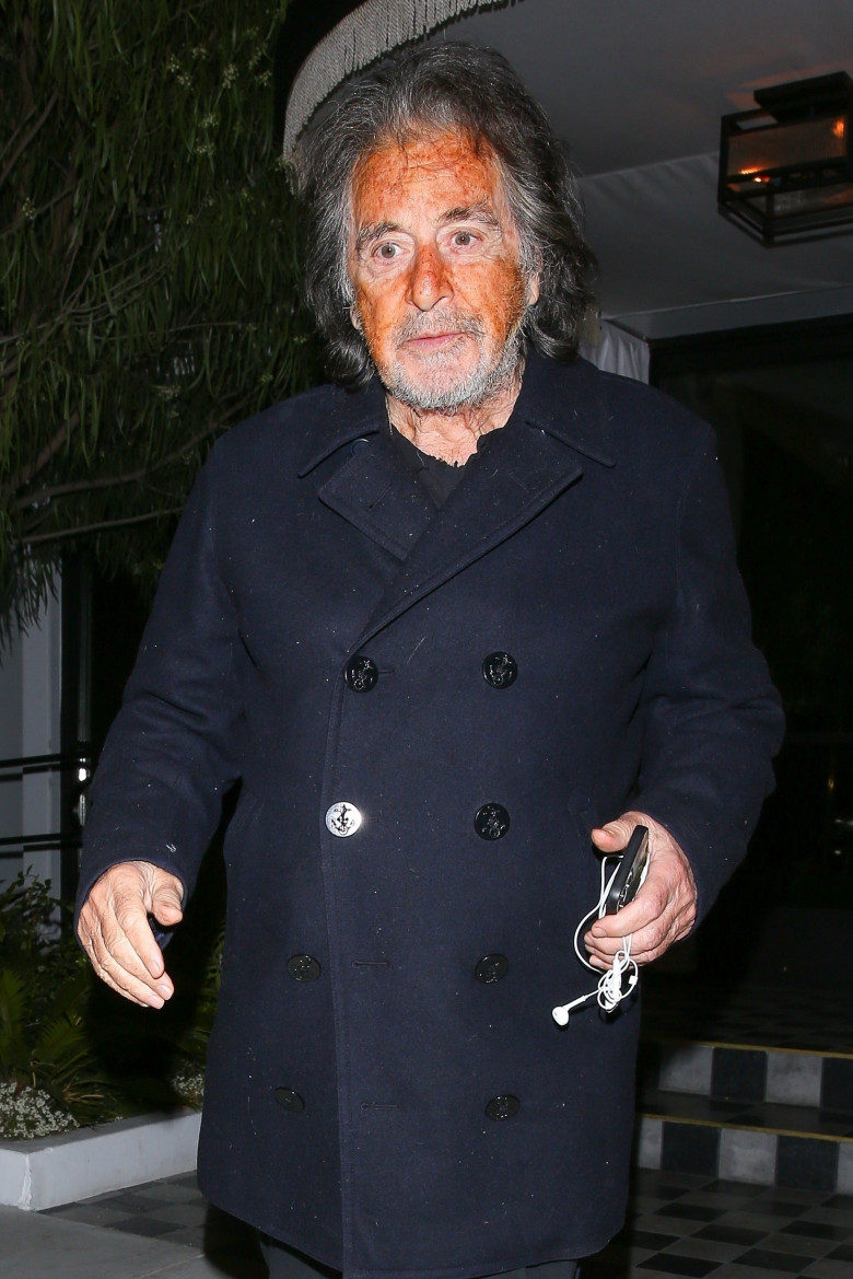 *EXCLUSIVE* Al Pacino and girlfriend Noor Alfallah follow behind Leonardo DiCaprio leaving Bird Street restaurant
