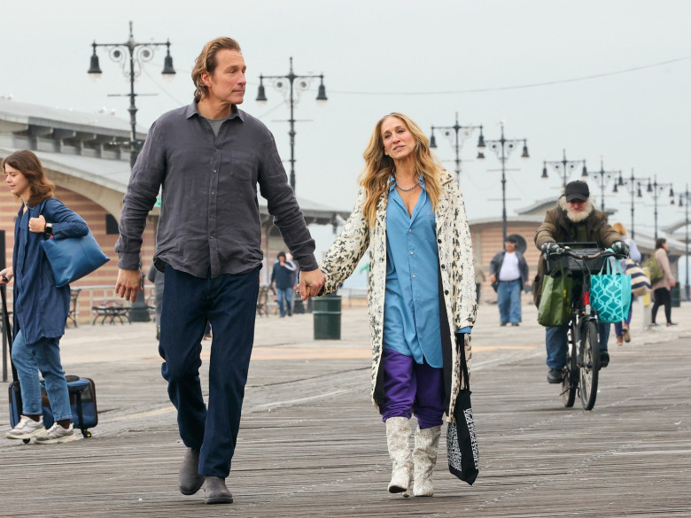 John Corbett and Sarah Jessica Parker at film set of the 'And Just Like That' TV Series