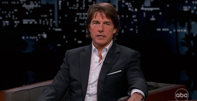 Tom Cruise admits to crying while reuniting with Val Kilmer on Top Gun: Maverick, as he appears on Jimmy Kimmel Live!