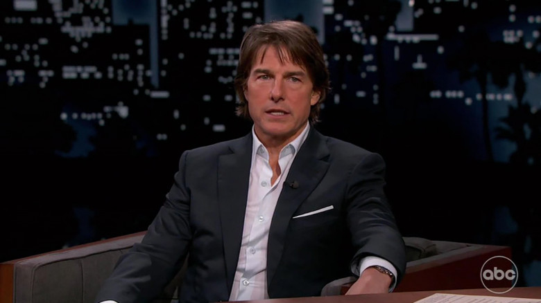 Tom Cruise admits to crying while reuniting with Val Kilmer on Top Gun: Maverick, as he appears on Jimmy Kimmel Live!