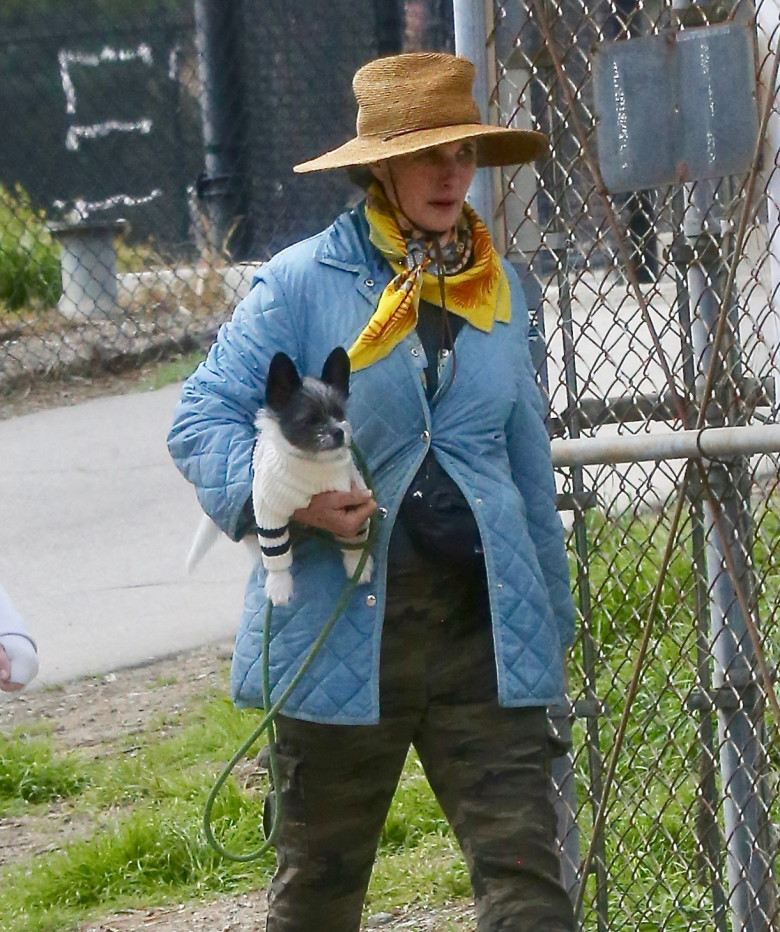 EXCLUSIVE: Actress Andie MacDowell is barely recognizable walking her pup at the Silverlake Reservoir walking trails