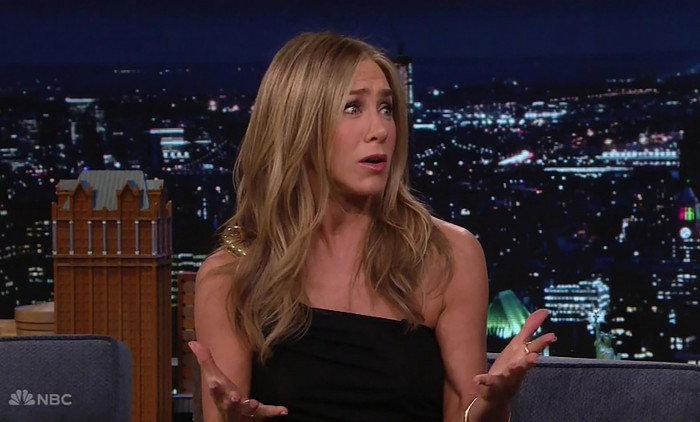 Jennifer Aniston reveals pal Adam Sandler teases her about her bad boyfriend choices, as she appears on The Tonight Show