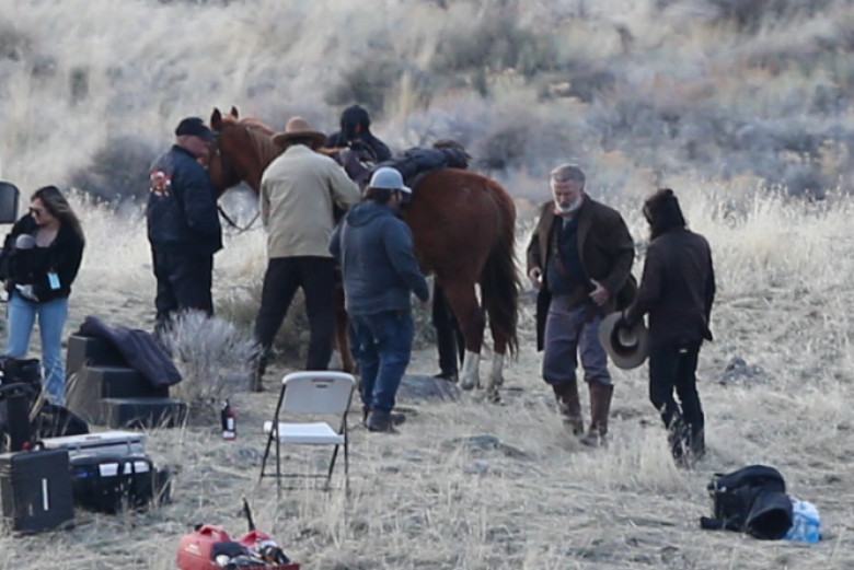 Alec Baldwin Films A Sunset Scene On The Set Of â€�Rustâ€™ In Montana