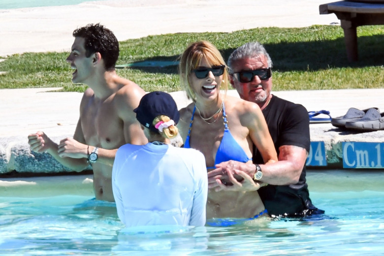 77-year-old American actor Sylvester Stallone pictured having fun with his wife Jennifer Flavin while enjoying a holiday in Porto Cervo.