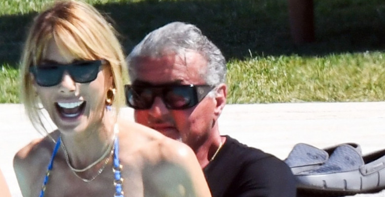 77-year-old American actor Sylvester Stallone pictured having fun with his wife Jennifer Flavin while enjoying a holiday in Porto Cervo.
