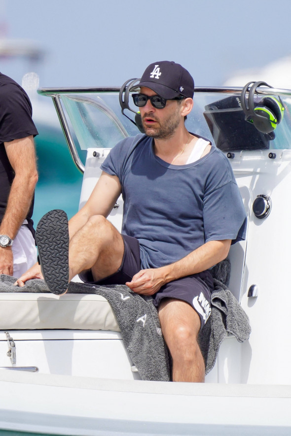 Tobey Maguire arrives at the Club 55 during holidays in St Tropez
