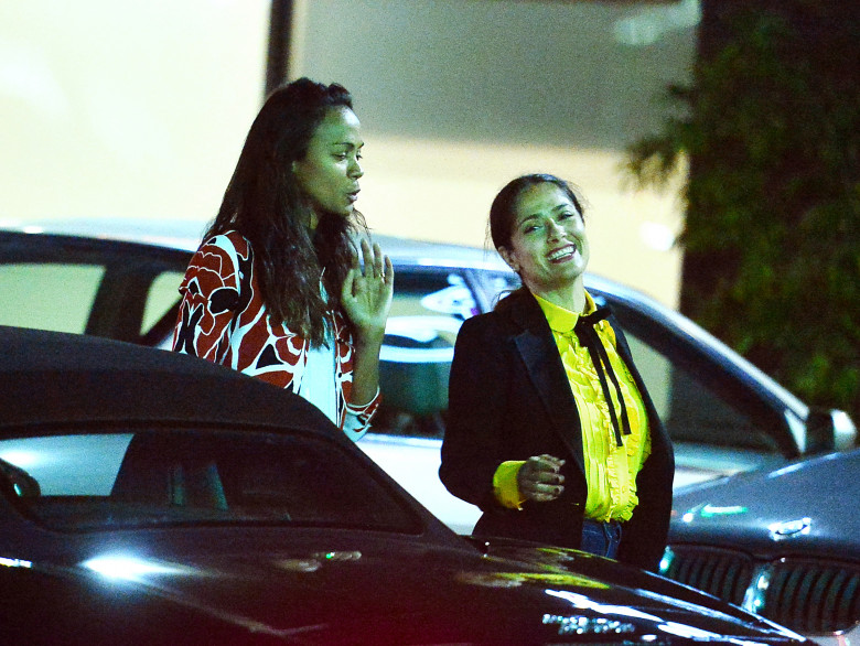 EXCLUSIVE: **PREMIUM RATES APPLY** Salma Hayek and Zoe Saldana go on a double date sushi dinner with their husbands in Studio CIty, CA.
