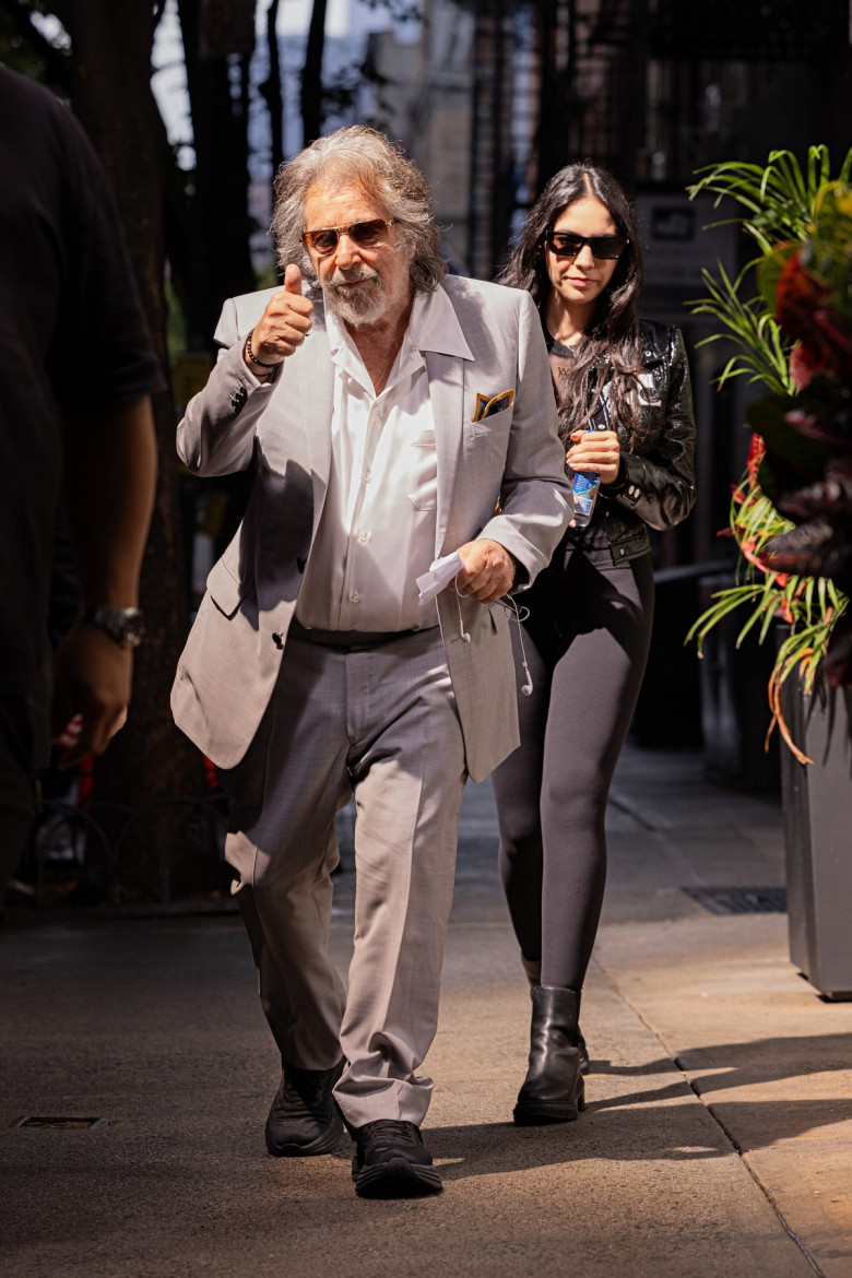 Al Pacino arrives to Carbone restaurant with his wife for his segment in bad bunnyâ€™s new music video in New York City