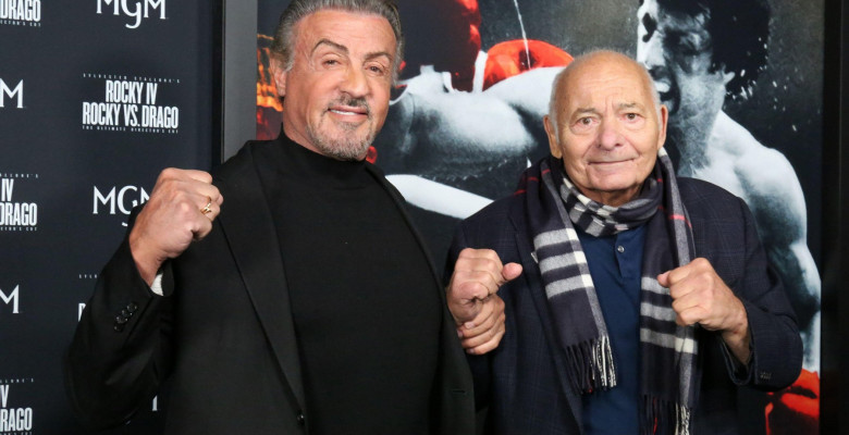 Philadelphia, PA, USA. 11th Nov, 2021. Burt Young pictured with Sylvester Stallone at a one night only screening event at the Philadelphia Film Center in Philadelphia, Pa November 11, 2021. Credit: Starshooter/Media Punch/Alamy Live News