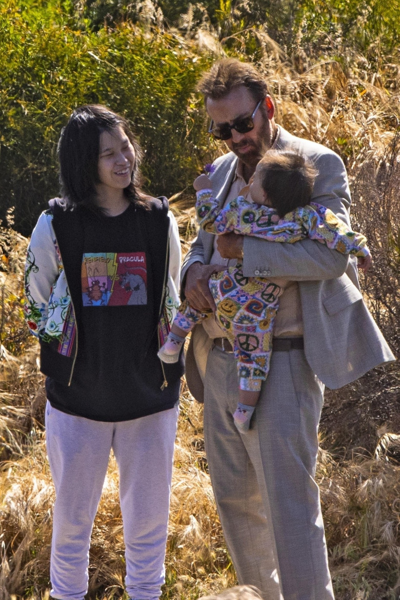 *EXCLUSIVE* Nicolas Cage's wife Riko Shibata and baby visit him on set!