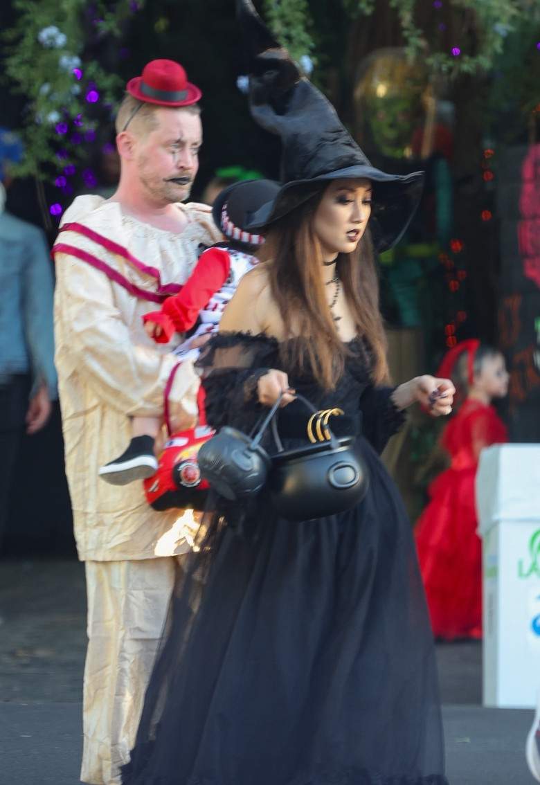 *EXCLUSIVE* Macaulay Culkin and Brenda song step out for Halloween with kids and family