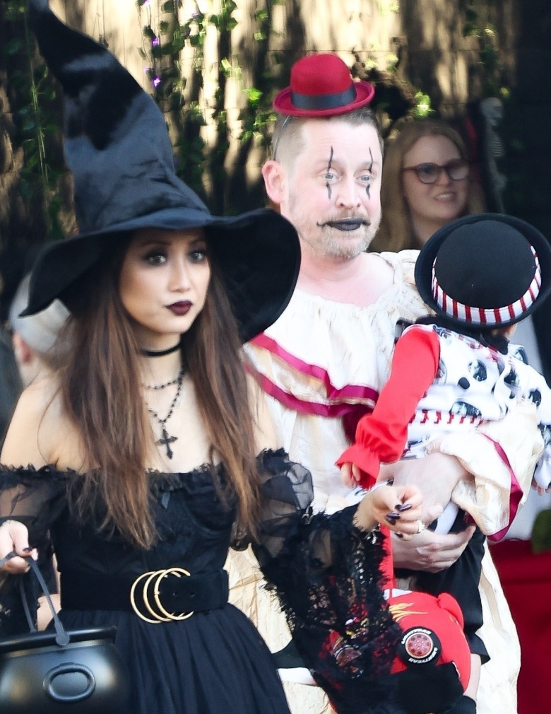 *EXCLUSIVE* Macaulay Culkin and Brenda song step out for Halloween with kids and family