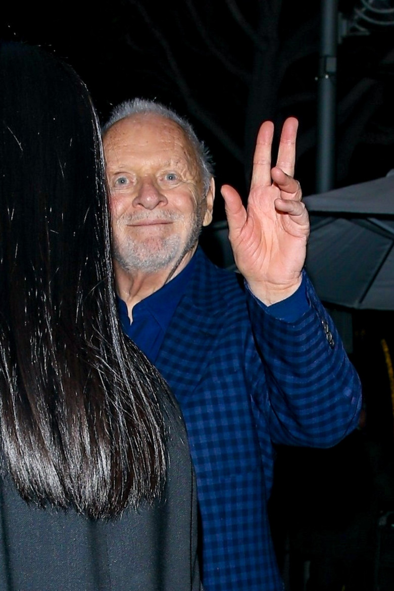 *EXCLUSIVE* Legendary actor Anthony Hopkins arrives with wife Stella Arroyave at the Sami Hayek FREQUENCY Gallery show in Beverly Hills