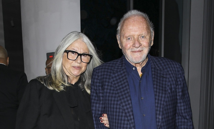 *EXCLUSIVE* Anthony Hopkins and Stella Arroyave attend Sami Hayek's FREQUENCY exhibit in Beverly Hills