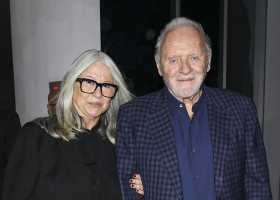 *EXCLUSIVE* Anthony Hopkins and Stella Arroyave attend Sami Hayek&apos;s FREQUENCY exhibit in Beverly Hills