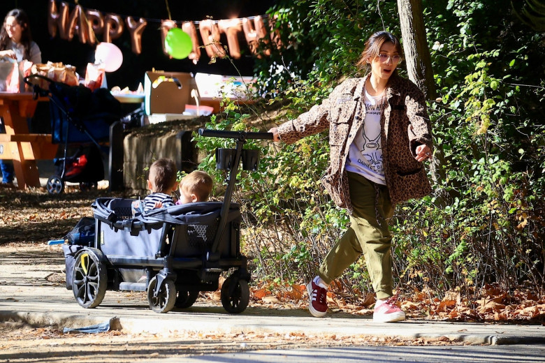 *EXCLUSIVE* Macaulay Culkin and Brenda Song take the kids to a baby birthday party in L.A.