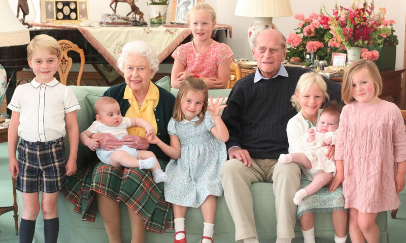 Queen Elizabeth II and the Duke of Edinburgh pose with their great grandchildren, Balmoral Castle, UK - 14 Apr 2021