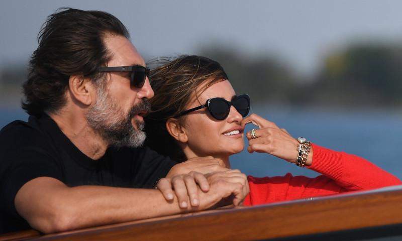 Penelope Cruz and Javier Bardem seen on a taxi boat tour in Venice