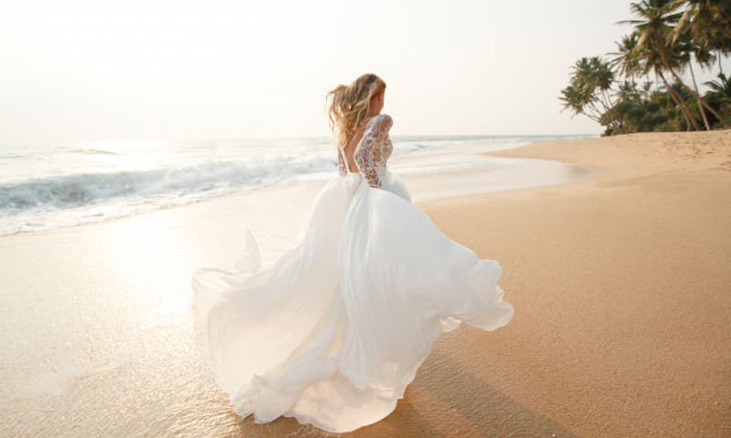 Happy,Young,Bride,Woman,In,White,Dress,Running,,Have,Fun