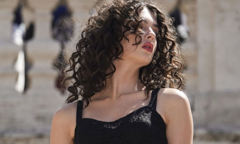 Deva Cassel, daughter of Monica Bellucci and Vincent Cassel, seen posing for a shooting for Dolce and Gabbana at Spanish Steps in Rome