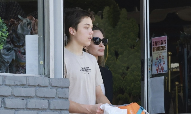 *EXCLUSIVE* Angelina Jolie &apos;s 15-year-old son, Knox, towers over her while shopping at pet store in LA together