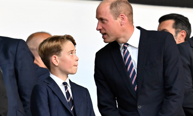 140724 HRH Prince William, Prince of Wales and FA president, and his son Prince George chat prior to the U