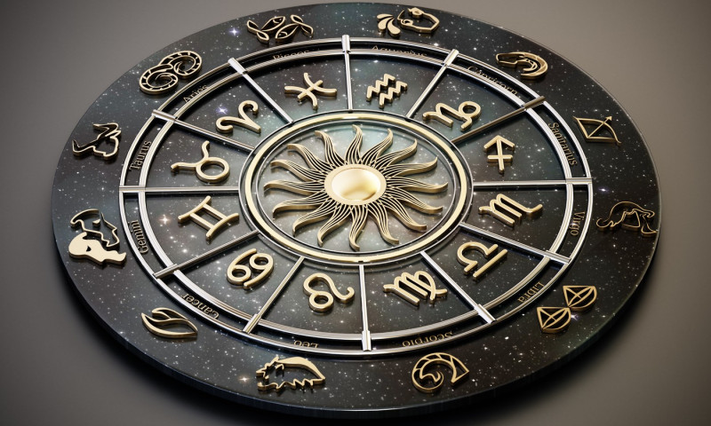 The horoscope wheel with Zodiac signs and constellations of the zodiac. 3D illustration