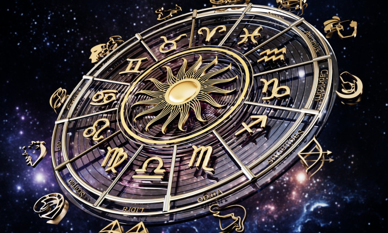 The horoscope wheel with Zodiac signs and constellations of the zodiac. 3D illustration