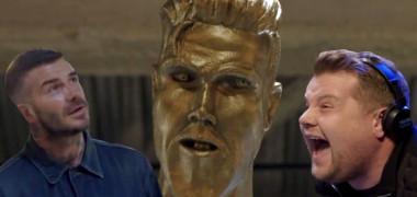 david beckham statuie farsa james corden