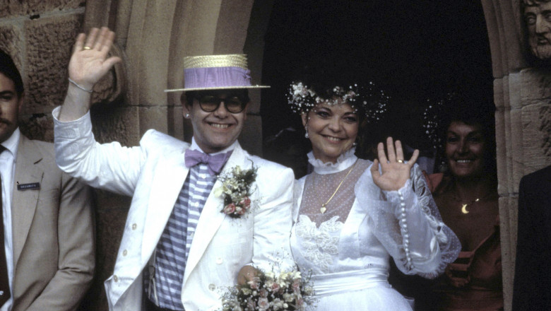 Elton John și Renate Blauel  la nunta lor, în 1984