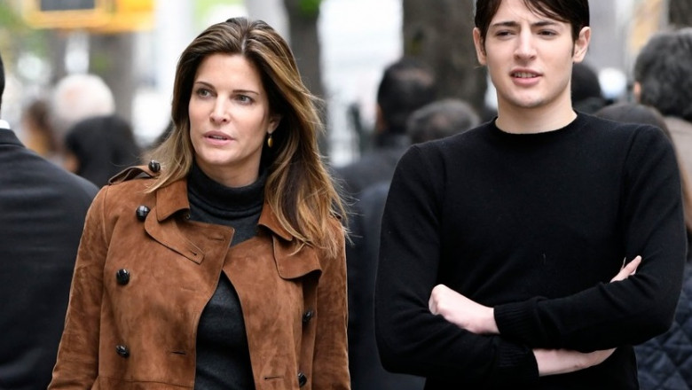 Stephanie Seymour and Harry Brant seen walking on Madison Avenue in New York City