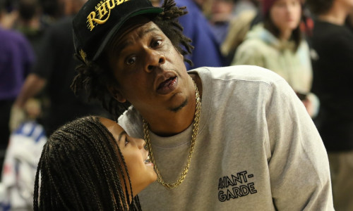 Jay-Z and Blue Ivy Carter share a GirlDad moment as they attend a basketball game between the Los Angeles Clippers and the Los Angeles Lakers