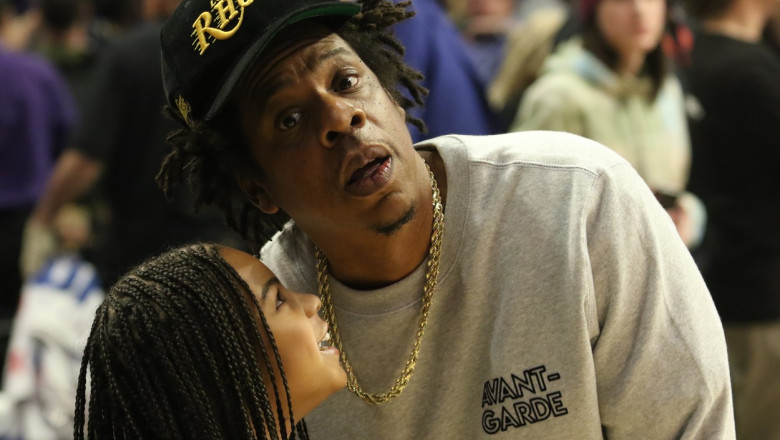 Jay-Z and Blue Ivy Carter share a GirlDad moment as they attend a basketball game between the Los Angeles Clippers and the Los Angeles Lakers