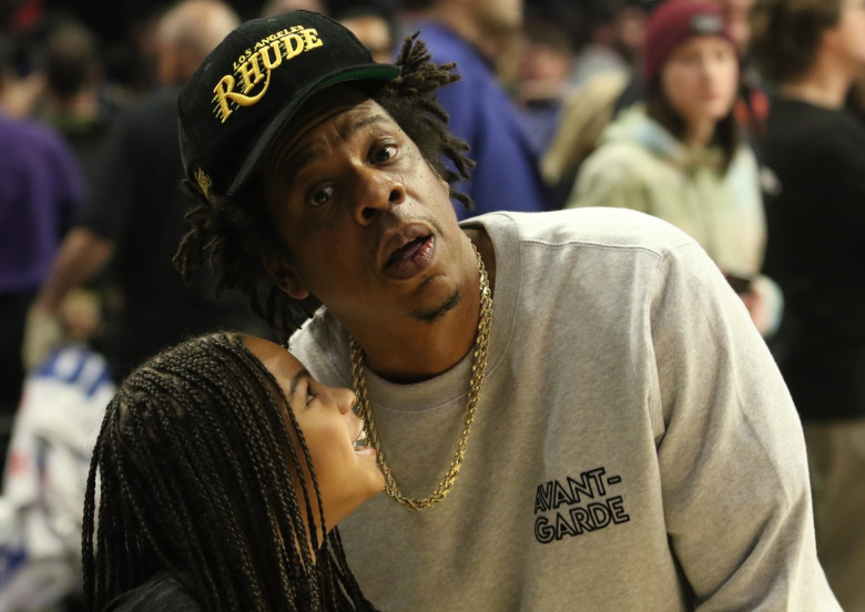 Jay-Z and Blue Ivy Carter share a GirlDad moment as they attend a basketball game between the Los Angeles Clippers and the Los Angeles Lakers