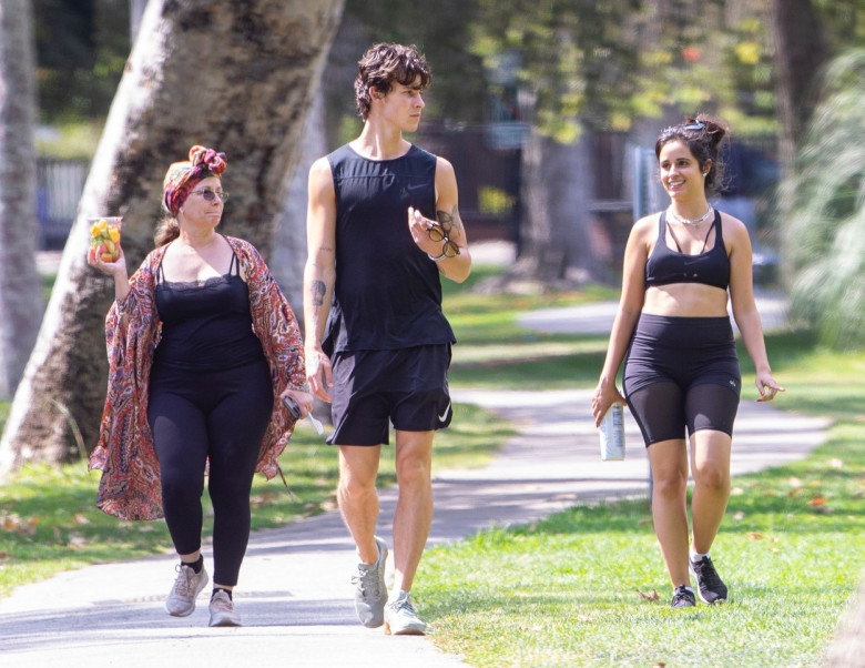 *EXCLUSIVE* Camila Cabello and Shawn Mendes take a stroll with her mom on a sunny Sunday afternoon