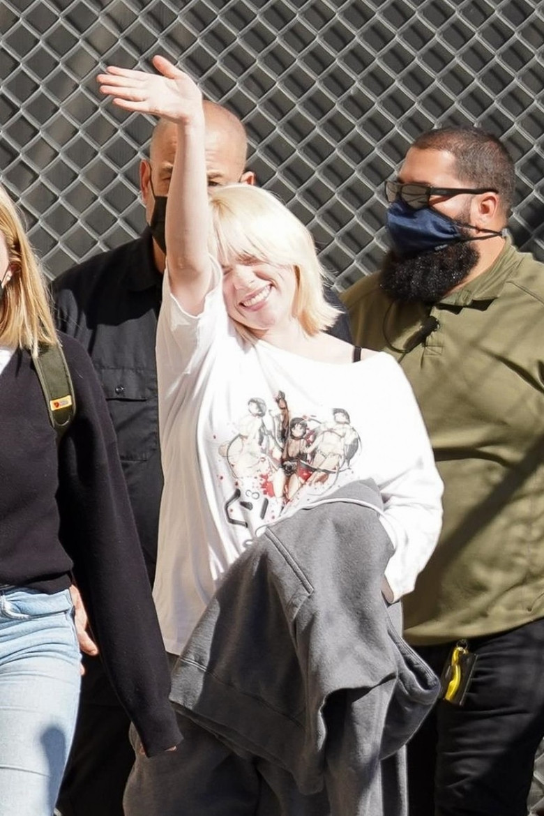Billie Eilish greets fans outside Jimmy Kimmel Live in Hollywood, CA