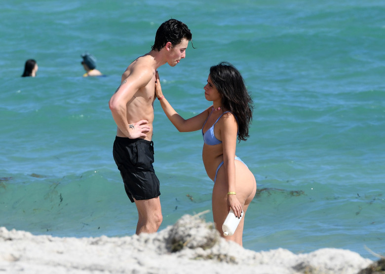 PREMIUM EXCLUSIVE: *NO WEB UNTIL 8PM EDT 4TH NOV* Bikini clad Camila Cabello and boyfriend Shawn Mendes enjoy the beach in Miami