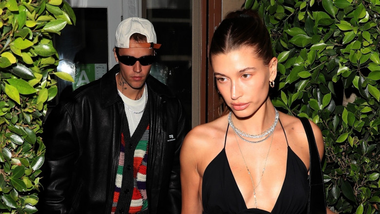 *EXCLUSIVE* Justin and Hailey Bieber leave after dinner at Giorgio Baldi