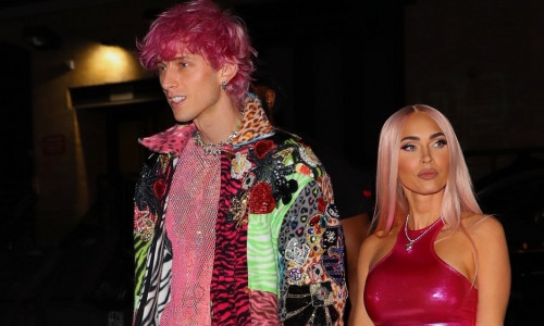 MGK & fiancee Megan Fox step out for another night in pink as they arrive to Catch NYC for his after party