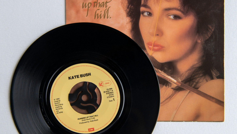 Seven inch vinyl version of Running Up That Hill by Kate Bush, released in 1985. It charted again in 2022 after featuring in Stranger Things