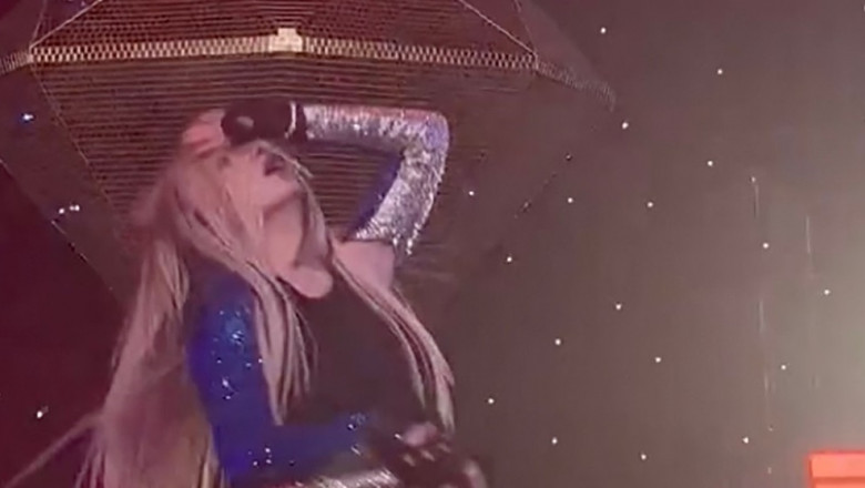 Ava Max is slapped in the face by a fan while performing onstage during her concert in Los Angeles, CA.