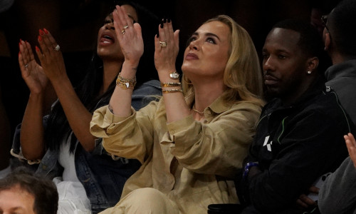 Adele Along With Boyfriend Rich Paul And Actress Nia Long Are Seen At Game 3 Of The NBA Playoffs Between The Los Angeles Lakers And The Golden State Warriors At Crypto.com Arena In Los Angeles, Ca