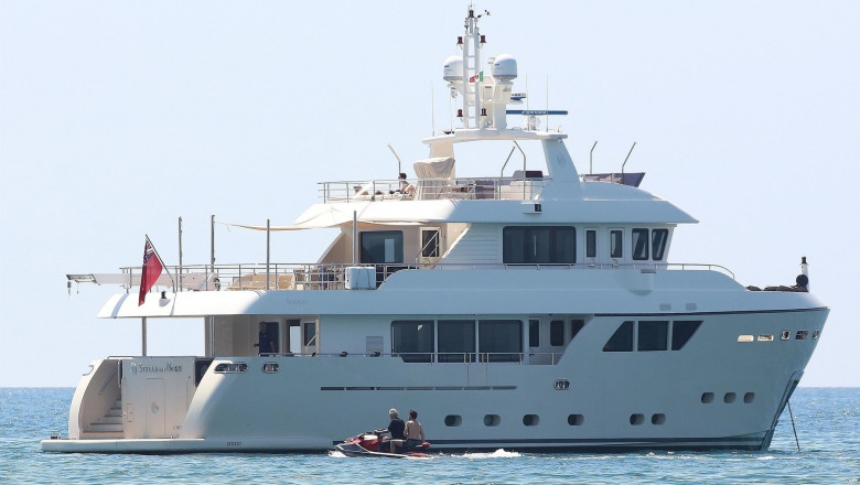 *EXCLUSIVE* Italian tenor Andrea Bocelli enjoys a little fun in the sun with a thrill seeking jet skiing ride during his sun soaked holidays with his wife Veronica Berti in Forte dei Marmi, Italy.