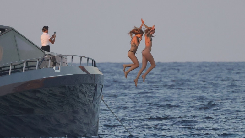 *EXCLUSIVE* It's fun in the sun for the British Model Kate Moss with her daughter Lila and good friend Rita Ora as they put on a scintillating bikini show during their sun-soaked holiday out in Formentera. *PICTURES TAKEN ON 04/08/2024*