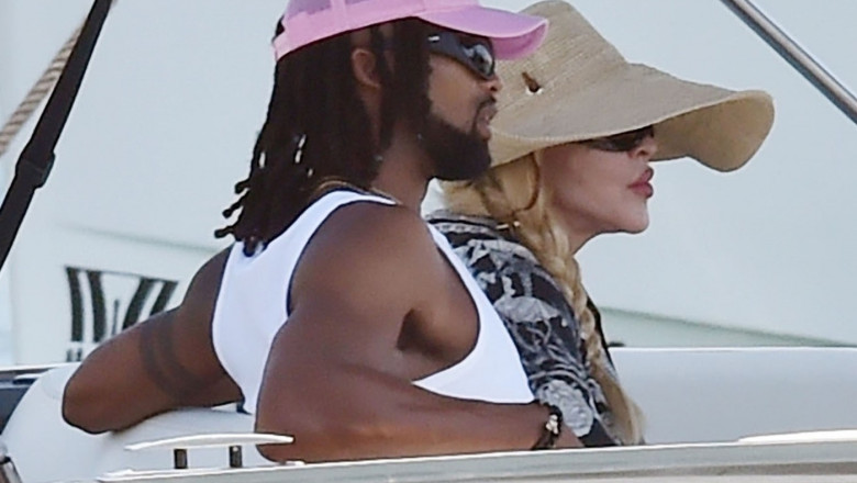 *PREMIUM-EXCLUSIVE* *MUST CALL FOR PRICING BEFORE USAGE*  The 'Queen of Pop' Madonna and boyfriend Akeem Morris en route to the airport as they leave from Dolce and Gabbana's villa during  their European Italian holiday in Portofino.