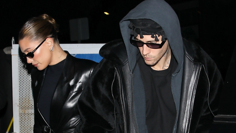 *EXCLUSIVE* New parents Justin and Hailey Bieber were seen arriving at The Nice Guy for Doja Cat’s 29th birthday party! **WEB MUST CALL FOR PRICING**
