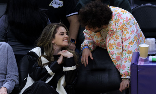 Selena Gomez and Benny Blanco at Lakers vs Heat game