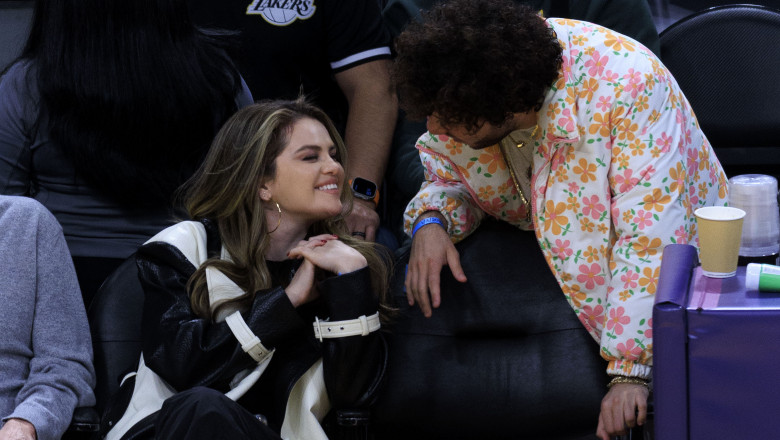 Selena Gomez and Benny Blanco at Lakers vs Heat game