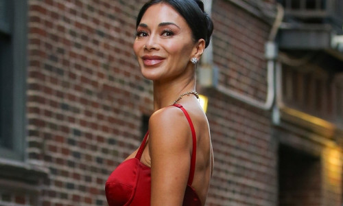 Nicole Scherzinger stuns in elegant red satin dress