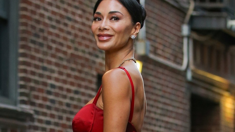 Nicole Scherzinger stuns in elegant red satin dress